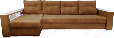 Диван угловой Bobrovmebel Влада 8.2дн(п) + левый накладки полка и пенал (микровелюр симпл 45 коричневый) - фото