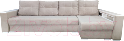 Диван угловой Bobrovmebel Влада 8.2дн(п) + правый накладки полка и пенал (микровелюр симпл 30 светло-серый) - фото