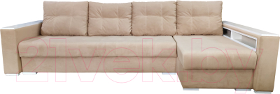 Диван угловой Bobrovmebel Влада 8.2дн(п) + правый накладки полка и пенал (микровелюр симпл 42 бежевый) - фото