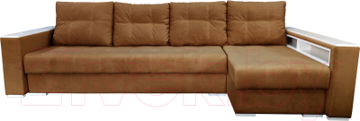 Диван угловой Bobrovmebel Влада 8.2дн(п) + правый накладки полка и пенал (микровелюр симпл 45 коричневый) - фото