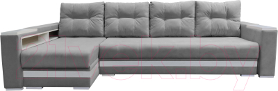 Диван угловой Bobrovmebel Влада 8.2тнц(п) + левый ТНЦ + полка и пенал (микровелюр симпл 30 светло-серый) - фото
