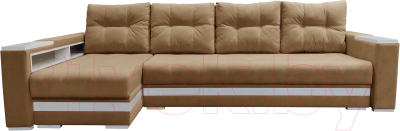 Диван угловой Bobrovmebel Влада 8.2тнц(п) + левый ТНЦ + полка и пенал (микровелюр симпл 42 бежевый) - фото
