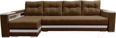 Диван угловой Bobrovmebel Влада 8.2тнц(п) + левый ТНЦ + полка и пенал (микровелюр симпл 45 коричневый) - фото