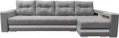 Диван угловой Bobrovmebel Влада 8.2тнц(п) + правый ТНЦ + полка и пенал (микровелюр симпл 30 светло-серый) - фото