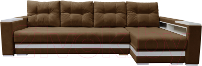 Диван угловой Bobrovmebel Влада 8.2тнц(п) + правый ТНЦ + полка и пенал (микровелюр симпл 45 коричневый) - фото