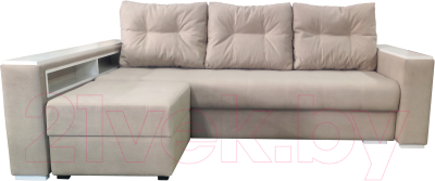 Диван Bobrovmebel Влада 8/2п с пуфом слева (микровелюр симпл 42 бежевый) - фото