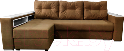 Диван Bobrovmebel Влада 8/2п с пуфом слева (микровелюр симпл 45 коричневый) - фото
