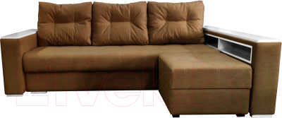 Диван Bobrovmebel Влада 8/2п с пуфом справа (микровелюр симпл 45 коричневый) - фото