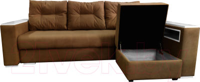 Диван Bobrovmebel Влада 8/2п с пуфом справа (микровелюр симпл 45 коричневый)