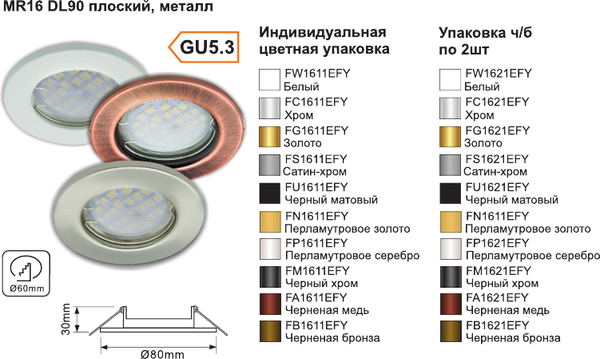 Комплект точечных светильников Ecola FB1621EFY