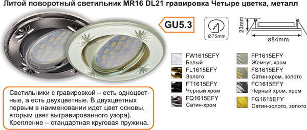 Точечный светильник Ecola FC1615EFY
