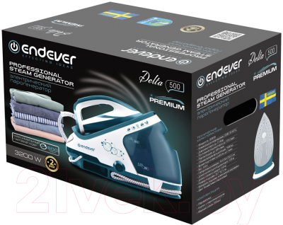 Утюг с парогенератором Endever Delta-500 (белый/темно-бирюзовый)