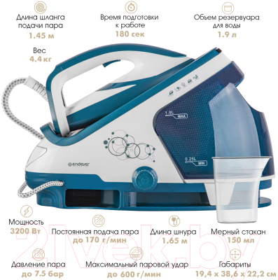 Утюг с парогенератором Endever Delta-500 (белый/темно-бирюзовый)