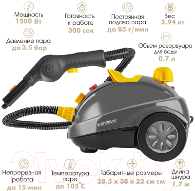 Пароочиститель Endever Odyssey Q-808 (темно-серый/желтый)