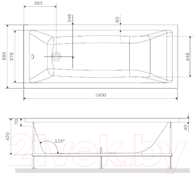 Каркас AM.PM Gem 180x70 / W93A-180-070W-R