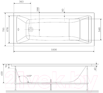 Каркас AM.PM Gem 180x80 / W93A-180-080W-R