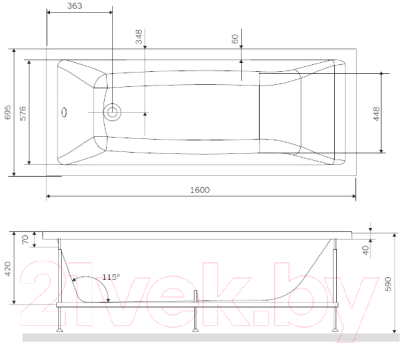 Каркас AM.PM Gem 160x70 / W93A-160-070W-R