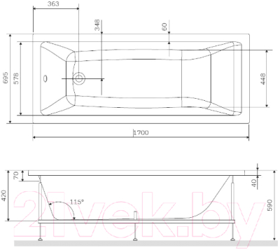 Каркас AM.PM Gem 170x70 / W93A-170-070W-R