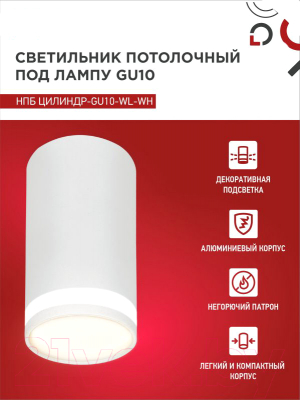 Потолочный светильник INhome НПБ Цилиндр-GU10-WL-WH / 4690612046495