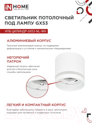 Точечный светильник INhome НПБ Цилиндр-GX53-NL-WH / 4690612046532