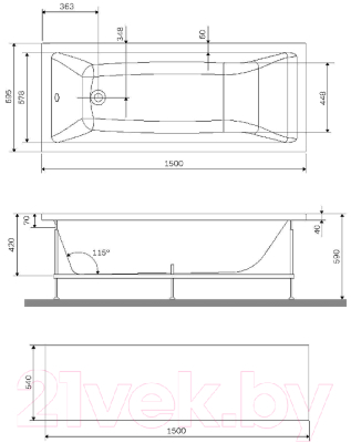Экран для ванны AM.PM Gem 150x70 W93A-150-070W-P