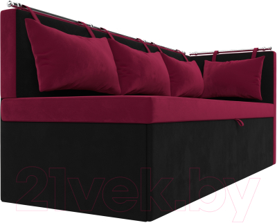 Уголок кухонный мягкий Лига Диванов Метро правый / 114082 (микровельвет бордовый/черный)