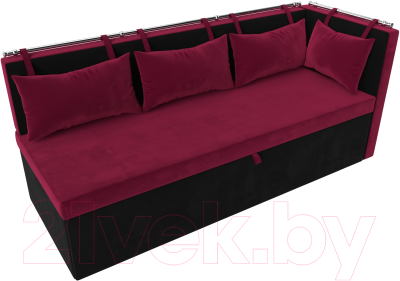 Уголок кухонный мягкий Лига Диванов Метро правый / 114082 (микровельвет бордовый/черный)