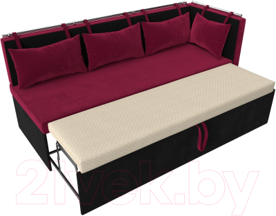 Уголок кухонный мягкий Лига Диванов Метро правый / 114082 (микровельвет бордовый/черный)