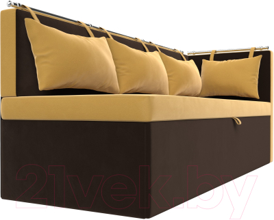 Уголок кухонный мягкий Лига Диванов Метро правый / 114083 (микровельвет желтый/коричневый)
