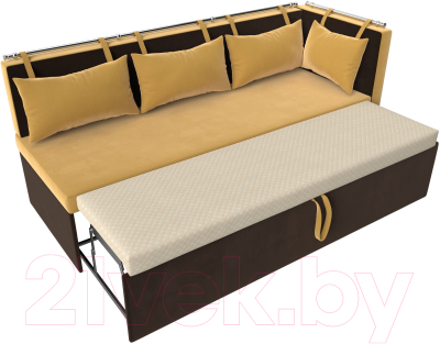 Уголок кухонный мягкий Лига Диванов Метро правый / 114083 (микровельвет желтый/коричневый)