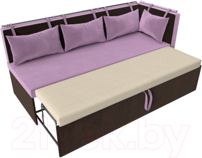 Уголок кухонный мягкий Лига Диванов Метро правый / 114085 (микровельвет сиреневый/коричневый)