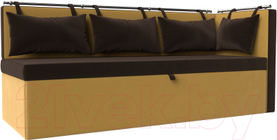 Уголок кухонный мягкий Лига Диванов Метро правый / 114086 (микровельвет коричневый/желтый) - фото