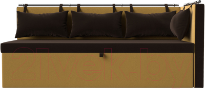 Уголок кухонный мягкий Лига Диванов Метро правый / 114086 (микровельвет коричневый/желтый)