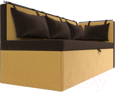 Уголок кухонный мягкий Лига Диванов Метро правый / 114086 (микровельвет коричневый/желтый)