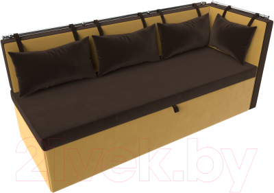 Уголок кухонный мягкий Лига Диванов Метро правый / 114086 (микровельвет коричневый/желтый)