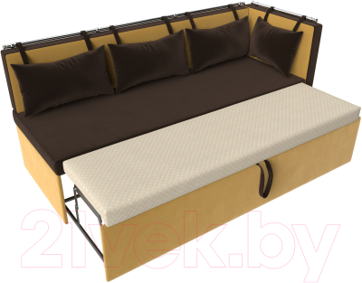 Уголок кухонный мягкий Лига Диванов Метро правый / 114086 (микровельвет коричневый/желтый)