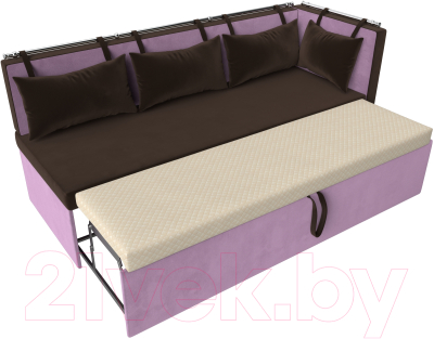 Уголок кухонный мягкий Лига Диванов Метро правый / 114088 (микровельвет коричневый/сиреневый)