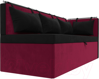 Уголок кухонный мягкий Лига Диванов Метро правый / 114089 (микровельвет черный/бордовый)