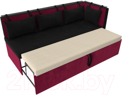 Уголок кухонный мягкий Лига Диванов Метро правый / 114089 (микровельвет черный/бордовый)