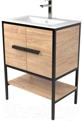 Тумба под умывальник Дабер 010 WeltWasser Deilbach 7517-60 / Т10.6W.2.6 (черный/дуб канзас коричневый) - фото