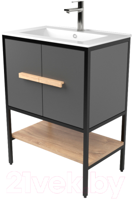 Тумба под умывальник Дабер 010 WeltWasser Deilbach 7517-60 / Т10.6W.2.4 (черный/серый/дуб канзас коричневый) - фото