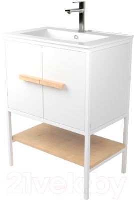 Тумба под умывальник Дабер 010 WeltWasser Deilbach 7517-60 / Т10.6W.1.5 (белый/дуб гамильтон натуральный) - фото