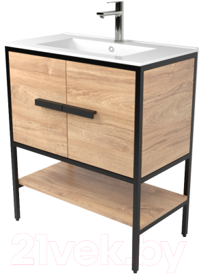Тумба под умывальник Дабер 010 WeltWasser Deilbach 7517-70 / Т10.7W.2.6 (черный/дуб канзас коричневый) - фото