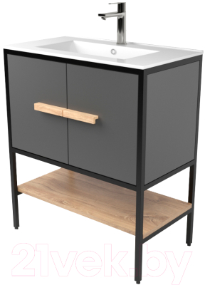 Тумба под умывальник Дабер 010 WeltWasser Deilbach 7517-70/ Т10.7W.2.4 (черный/серый/дуб канзас коричневый) - фото
