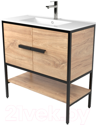 Тумба под умывальник Дабер 010 WeltWasser Deilbach 7517-80 / Т10.8W.2.6 (черный/дуб канзас коричневый) - фото