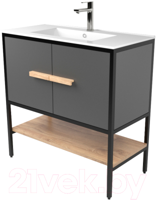 Тумба под умывальник Дабер 010 WeltWasser Deilbach 7517-80 / Т10.8W.2.4 (черный/серый/дуб канзас коричневый) - фото