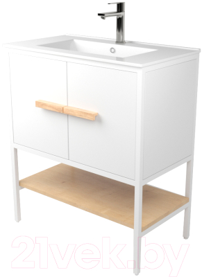 Тумба под умывальник Дабер 010 WeltWasser Deilbach 7517-80 / Т10.8W.1.5 (белый/дуб гамильтон натуральный) - фото