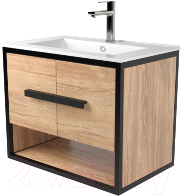 Тумба под умывальник Дабер 009 WeltWasser Deilbach 7517-60 / Т9.6W.2.6 (черный/дуб канзас коричневый) - фото