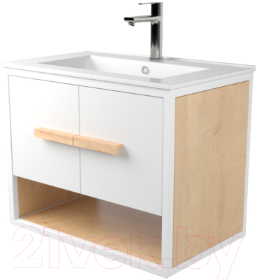 Тумба под умывальник Дабер 009 WeltWasser Deilbach 7517-60 / Т9.6W.1.5 (белый/дуб гамильтон натуральный) - фото