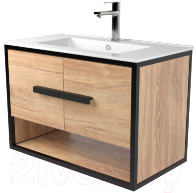 Тумба под умывальник Дабер 009 WeltWasser Deilbach 7517-70 / Т9.7W.2.6 (черный/дуб канзас коричневый) - фото